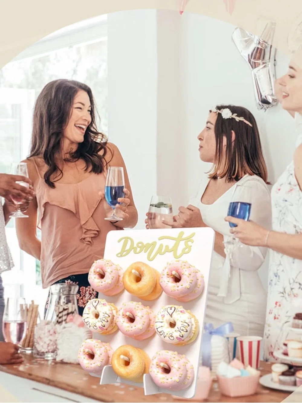 Donut Wall Stand with Pink & Gold Donut Display